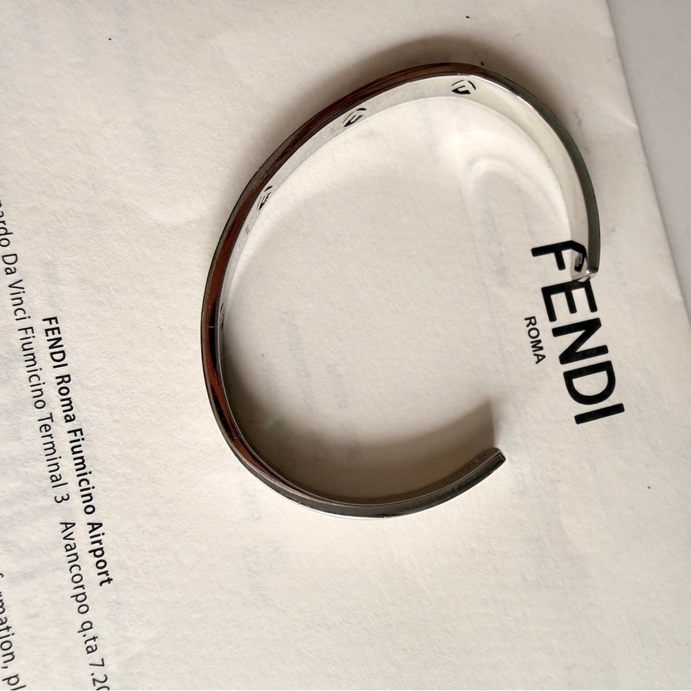 Fendi Crystal Silver Tone Open Cuff Bracelet S - Picture 2 of 11